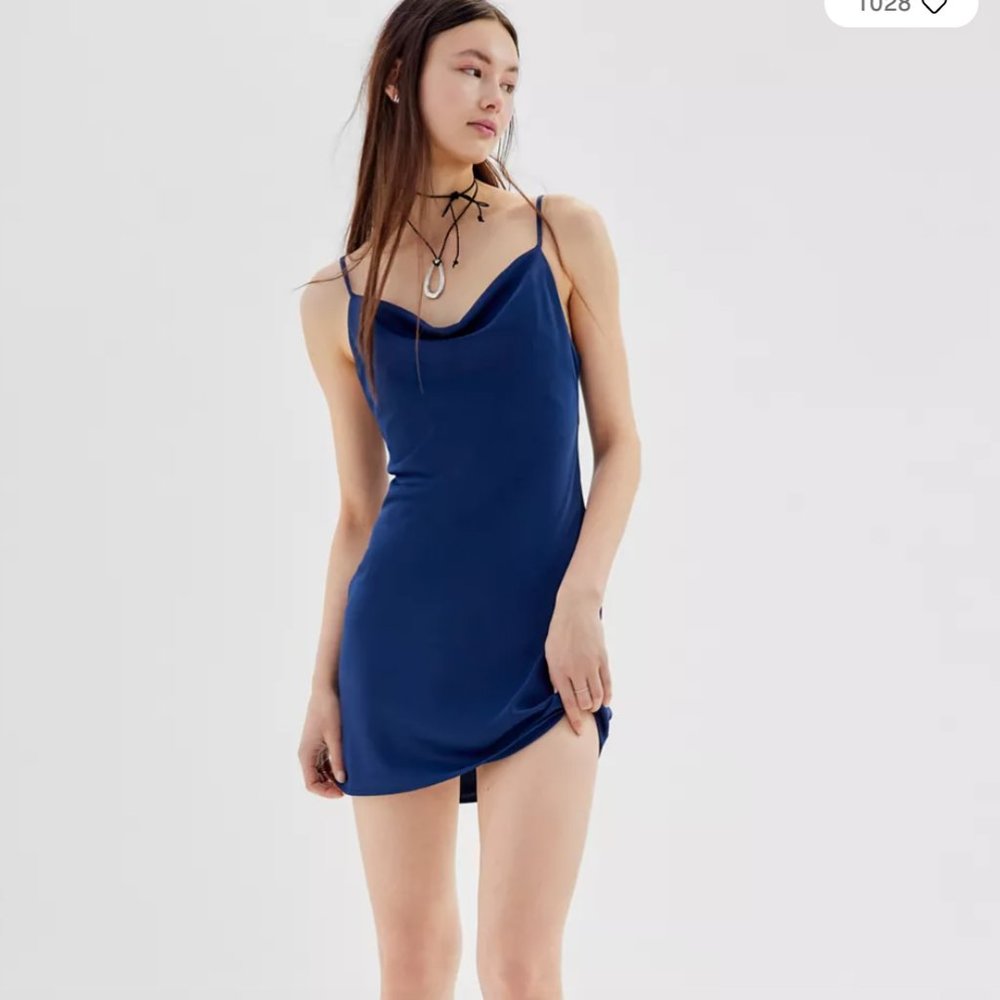 UO Mallory Cowl Neck Slip Dress - Navy, Size Medium